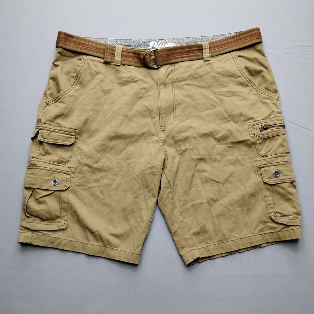 Plugg Mens Khaki Tan Cotton Cargo Shorts with Belt Size 44